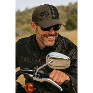 Harley-Davidson Men's Striped Down Adjustable Snapback Baseball Cap – Gray/Black